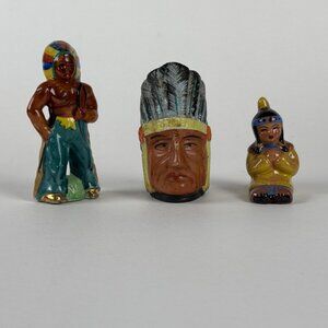 Vintage Native American Figurines Lot of 3 Hand Painted Ceramic Made in Japan So